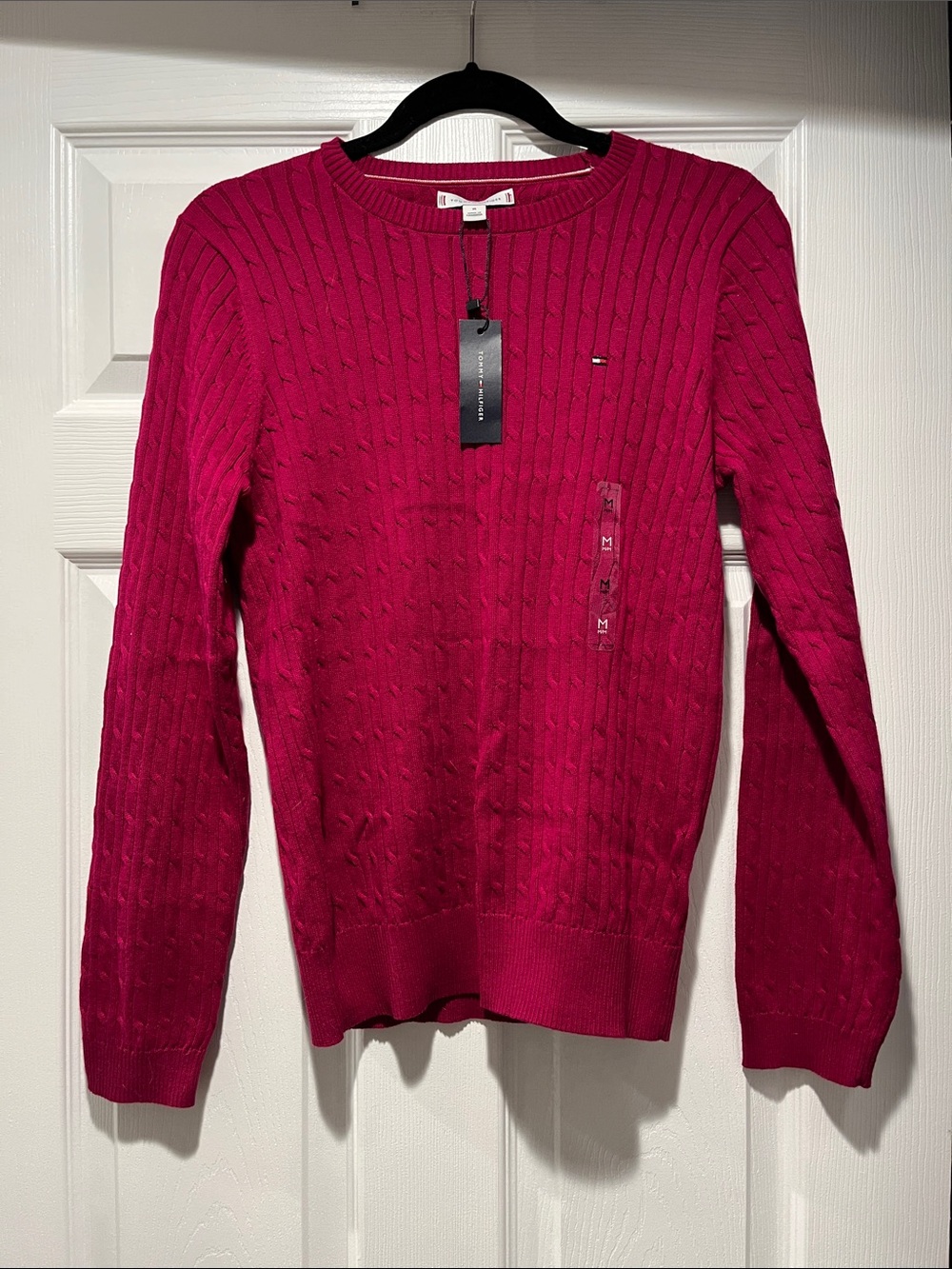 Tommy Hilfiger Women's Cable Knit Crewneck Sweater - Fuchsia